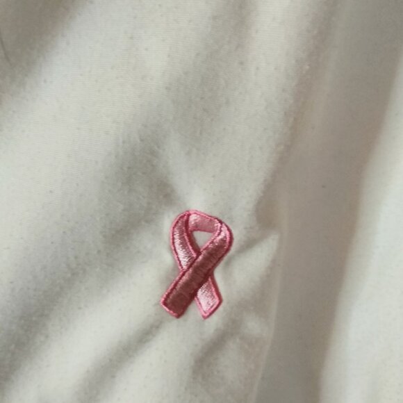 Green Town Pink Ribbon Scrub Top White Jacket Long Sleeve 2X - Picture 5 of 8